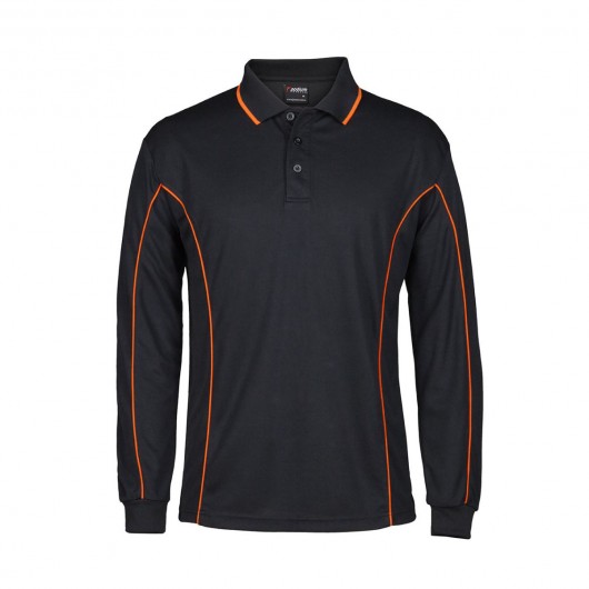Black Orange Long Sleeve Piping Polo